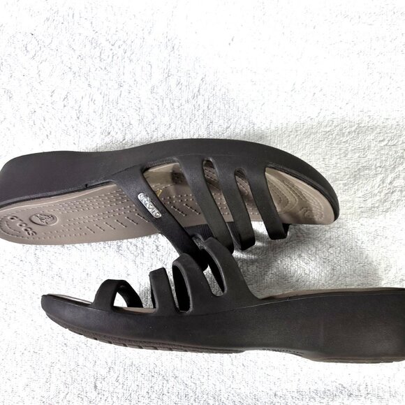 Crocs Womens Size 10 Rhonda Wedge Slip On Strappy Sandals Slides Open Toe Brown - Picture 9 of 13